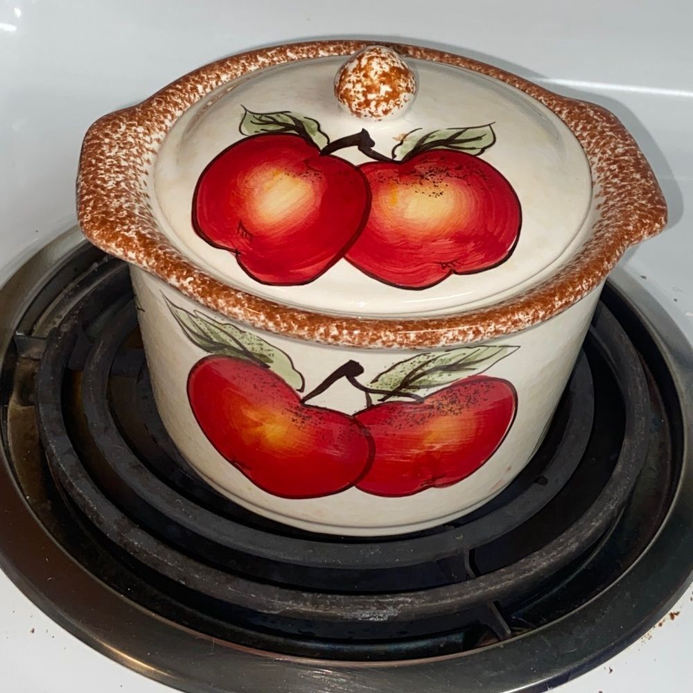 Staple Ceramic Jar with Red Apple Design